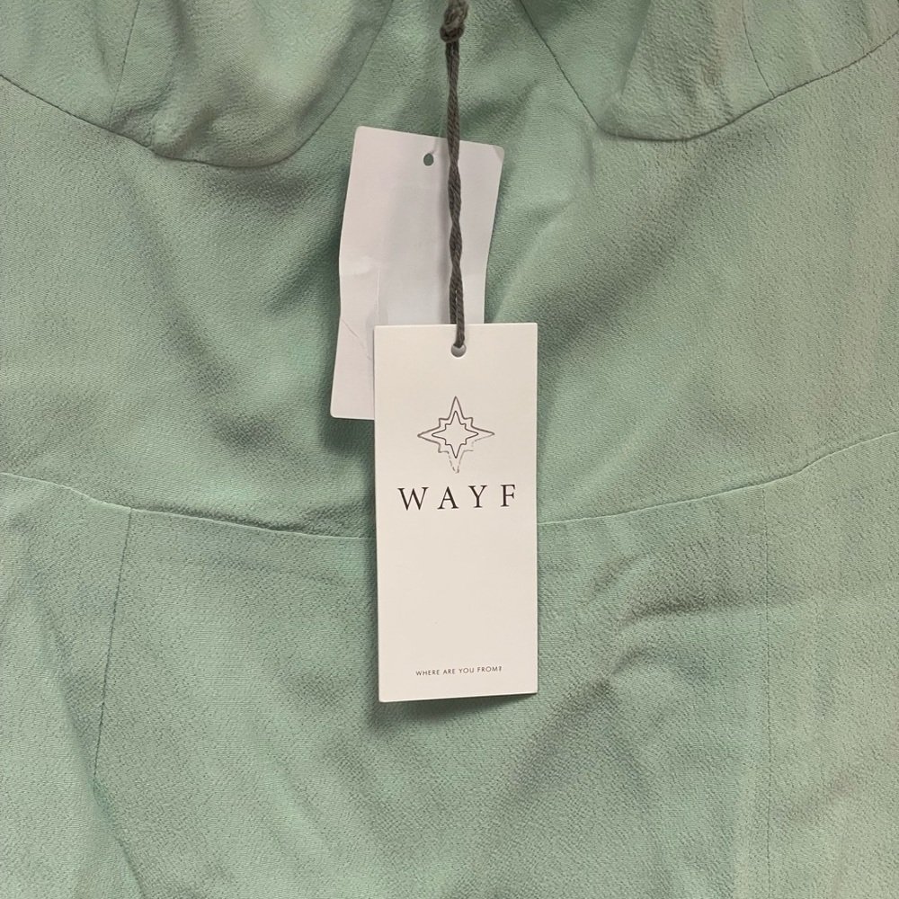WAYF Sage Green Mini Dress Tie Strap Smocked Back Slit Soft Girl Size Small NWT - Picture 5 of 6